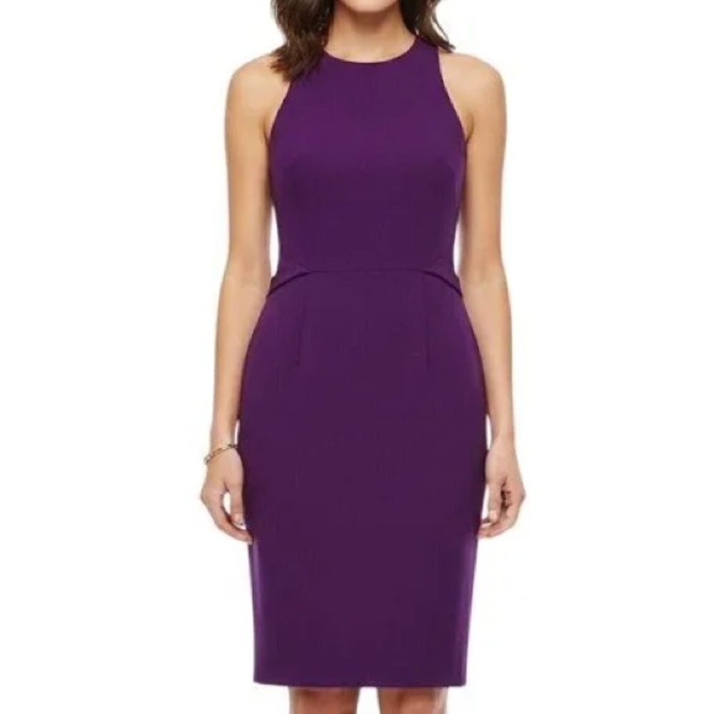 Jason Wu Collection Plum Wool Sheath Dress Sculptural Waist Made in USA size 8